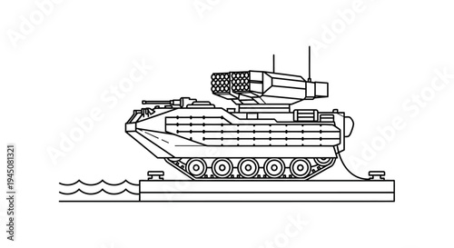 Amphibious Armored Vehicle with Rocket Launcher on Barge