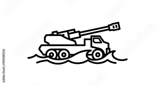 Amphibious Artillery Vehicle Icon on Waves