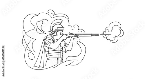 Ancient Roman Soldier Firing Musket in Battle with Smoke and Fire
