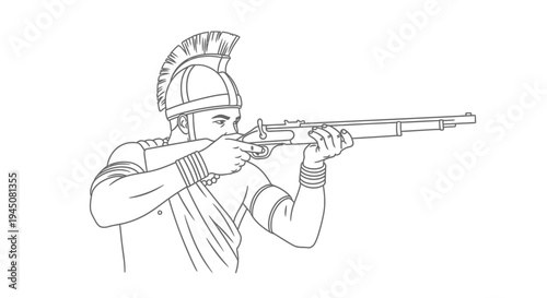 Ancient Warrior Aiming Modern Rifle: Historical Anachronism