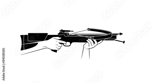 Archer holding a crossbow, ready to shoot, hunting weapon, sport, outdoor activity