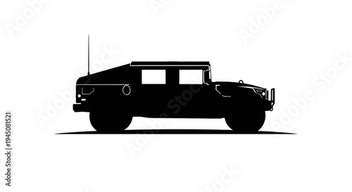 Black Silhouette of a Humvee Military Vehicle on White Background
