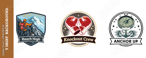 Creative vintage logo collection featuring mountain climbing adventure boxing gloves and nautical anchor emblems perfect for t shirts posters and branding projects