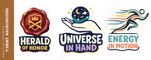 Creative vintage and modern emblem designs featuring herald of honor universe and energy themes isolated on transparent background great for t shirts posters and branding