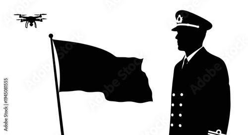 Drone Surveillance of Military Officer with Flag