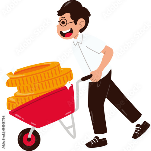 Wheelbarrow Carrying Coins Representing Heavy Investment Returns