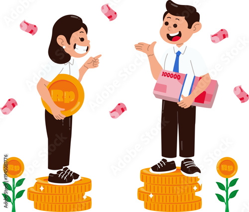 Dua Orang Mengatur Koin Untuk Investasi Bersama