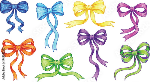Vibrant Colored Pencil Ribbon Bows Graphic Vector Collection