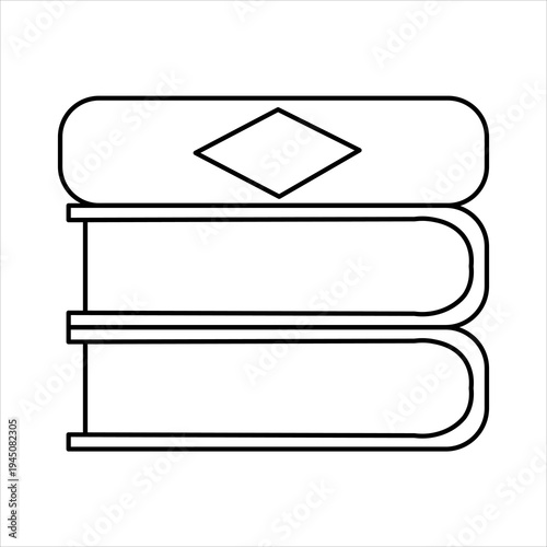 A simple black and white line drawing of a stack of three books, with a diamond shape on the spine of the top book.