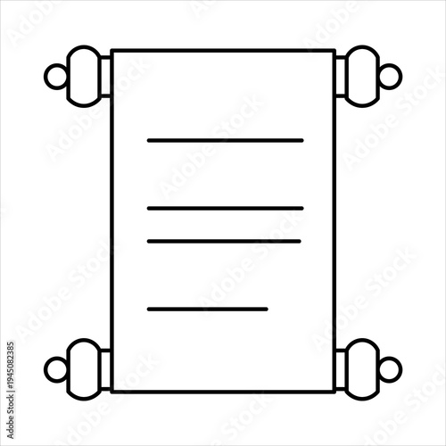 A simple line art illustration of an ancient paper scroll with text lines, depicting old documents or historical manuscripts.