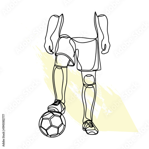 Minimalist Line Art Illustration of a Soccer Player with Ball, Perfect for World Cup Graphics and Sports-Themed Designs