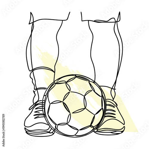 Minimalist Line Art Illustration of Legs and Soccer Ball, Perfect for World Cup Graphics and Football Related Designs