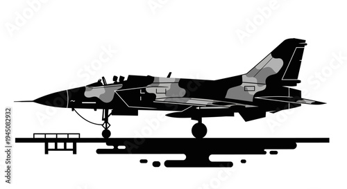 Camouflaged Fighter Jet on Aircraft Carrier Deck