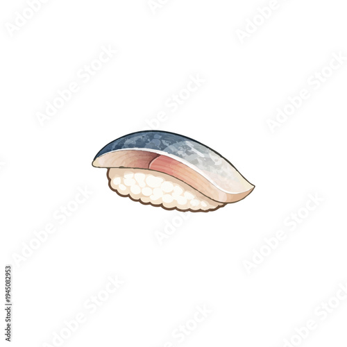 Saba Mackerel Nigiri Sushi Illustration Isolated on White Background Japanese Food