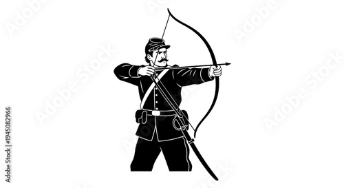 Civil War Soldier Archer Aiming Bow and Arrow, Historical Military Illustration