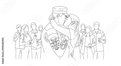 Couple embracing in front of cheering crowd, symbolizing love, support, and celebration.