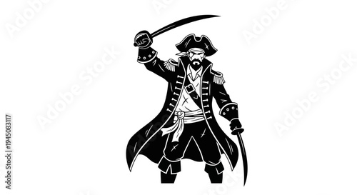 Fierce Pirate Captain with Cutlass and Saber, Ready for Battle