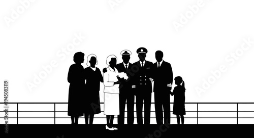 Family Portrait on Cruise Ship Deck with Captain and First Mate