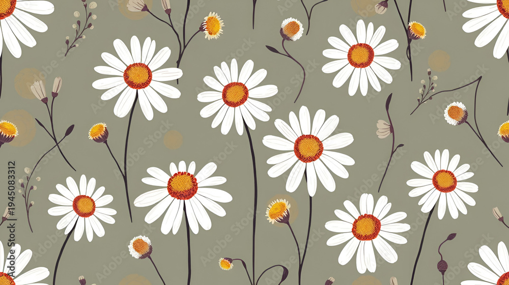 Obraz premium Abstract floral seamless pattern with chamomile. Trendy hand drawn textures. Modern abstract design for paper, cover, fabric and other uses