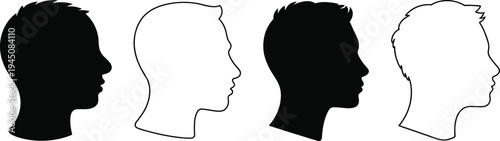 Four Male Head Silhouettes In Profile Black And White vector illustration