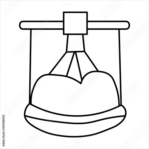 A simplified line drawing of a dental crown being fitted onto a tooth in a laboratory setting.
