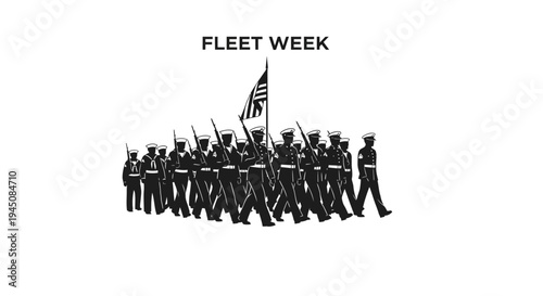 Fleet Week Military Parade: Sailors Marching with Flag