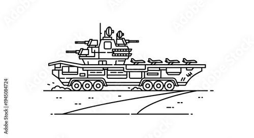 Futuristic Aircraft Carrier on Wheels, Military Vehicle, Vector Art