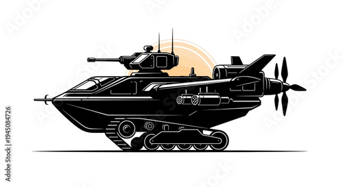 Futuristic Amphibious Tank with Propeller and Cannon, Sci-Fi Military Vehicle