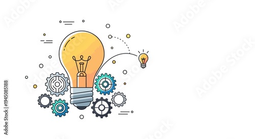 Bright Idea Lightbulb with Gears and Cogs Illustrating Innovation and Problem Solving.
