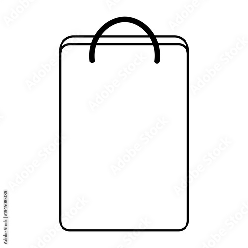 Simple black and white outline icon of a rectangular shopping bag with handles, representing retail, consumerism, and purchasing.
