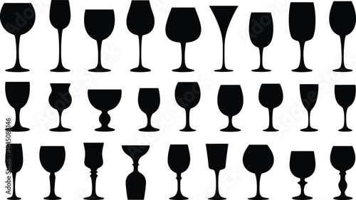 Twenty Four Black Silhouettes Of Various Drinking Glasses object container