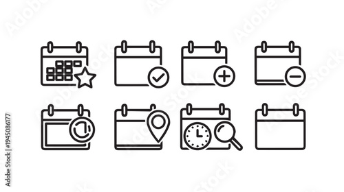 Calendar Icons Set: Planning Events Time Management and Scheduling Concepts