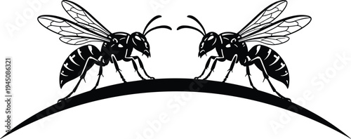 Wasp insect silhouette vector illustration pair of flying wasps with wings detailed wildlife bug design isolated nature icon