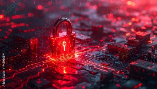 Glowing padlock on a circuit board represents data security and protection