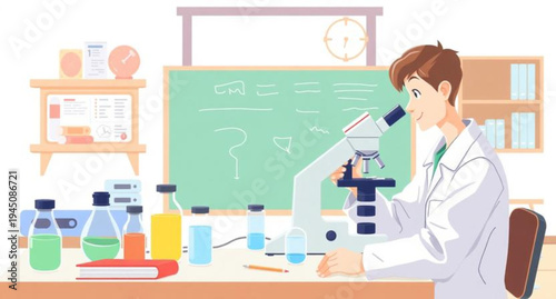 A woman scientist and student in a chemistry laboratory conduct a scientific experiment with a test tube for education and medical research