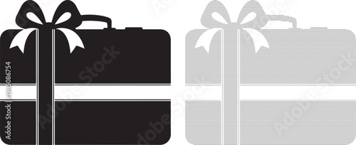 Two stylized suitcase icons with ribbons and bows representing a gift or prize