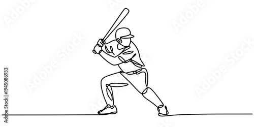 Continuous one line baseball player batting minimal sports outline illustration