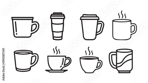 Wallpaper Mural Collection of Coffee Cups and Mugs Line Art Icons Isolated on White Background Torontodigital.ca