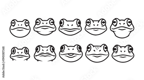 Collection of Cartoon Frog Faces with Different Expressions Vector Art