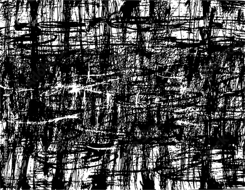 Hand-drawn abstract ink drawing of heavy rain falling on the water surface
