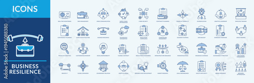 Business Resilience - Icon Collection. Thin Line Blue Set contains such Icons as regulatory compliance, stakeholder engagement, scenario planning and more. Simple web icons set