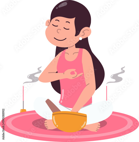 Relaxed Meditation with Singing Bowl As Digital Detox Healing Era