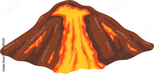 Volcano Disaster Releasing Bright Hot Lava Flow