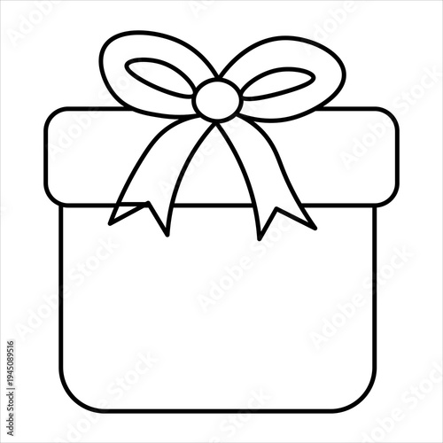 A simple black and white line drawing of a gift box with a bow on top, perfect for holiday or celebration themes.