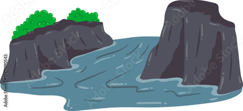 Tsunami Disaster Hitting Rocky Coastal Cliff Area