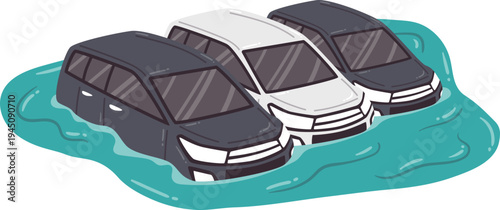 Bencana Banjir Membuat Kendaraan Terjebak Di Jalan