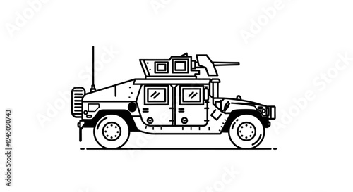 Military Humvee Vehicle Line Art Illustration