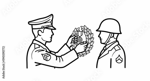 Military Medal Ceremony: Officer Awards Soldier Laurel Wreath and Medal