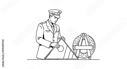 Military Officer Places Wreath at Memorial Ceremony
