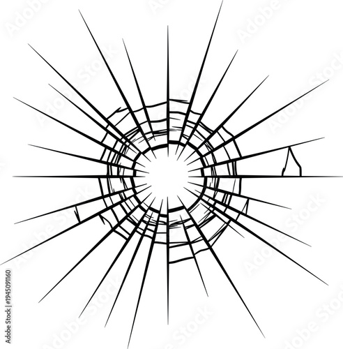 Broken glass crack impact radial shattered circle vector isolated